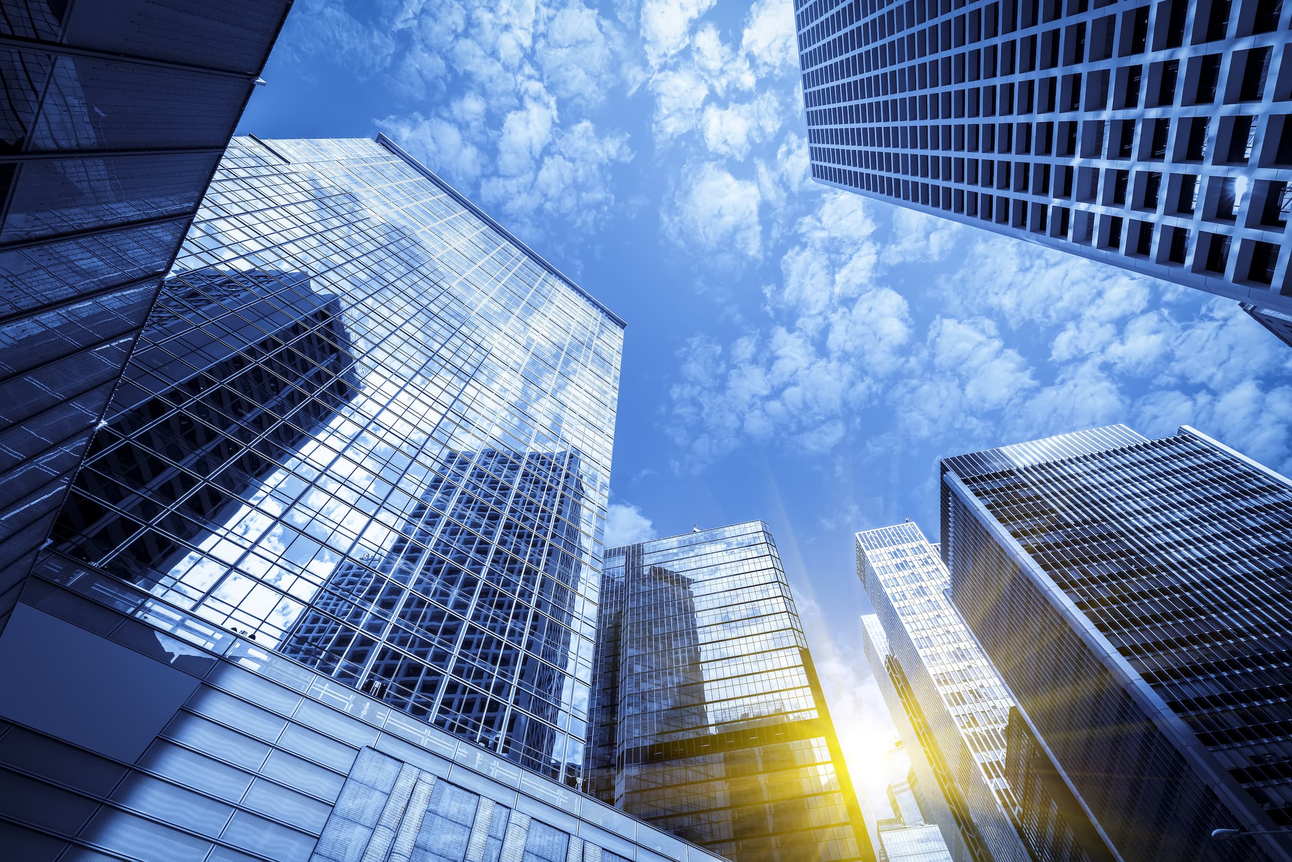 Commercial buildings, camera facing upwards