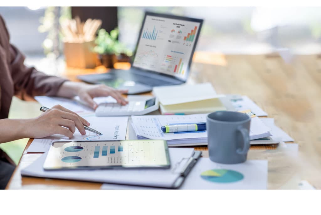 Person studying information about financial education